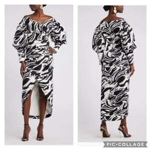 45. Nordstrom by Megan Renee $239 Off the Shoulder Long Sleeve Dress black white